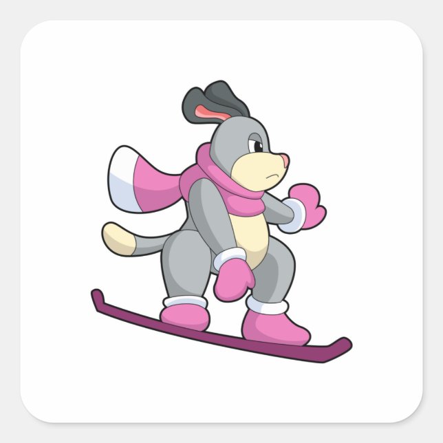 Hunde als Snowboarder mit Sonowboard Quadratischer Aufkleber (Vorderseite)
