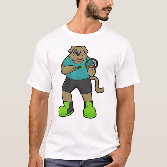 Hunde als Tennisspieler mit Tennisschläger T-Shirt (Vorderseite)