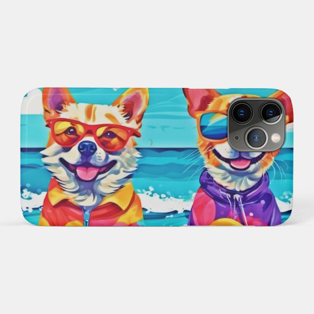 Hunde am sonnigen Strand: farbenfrohe Malerei Case-Mate iPhone Hülle (Rückseite (Horizontal))