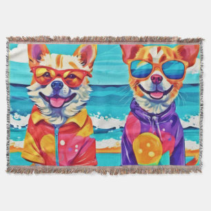 Hunde am sonnigen Strand: farbenfrohe Malerei Decke