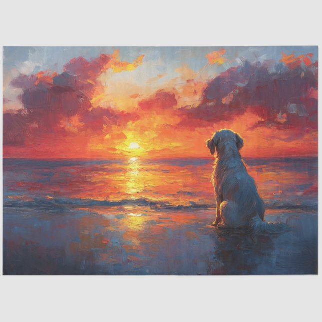 Hunde am Strand beim Sonnenuntergang Seidenpapier (Vorderseite)