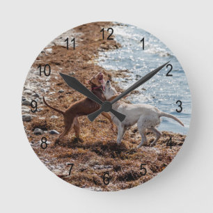 Hunde am Strand Runde Wanduhr