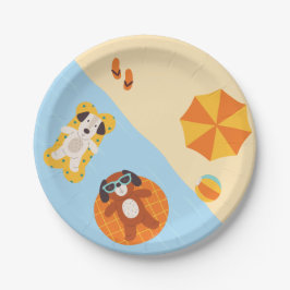 Hunde am Strand, sonnig Pappteller