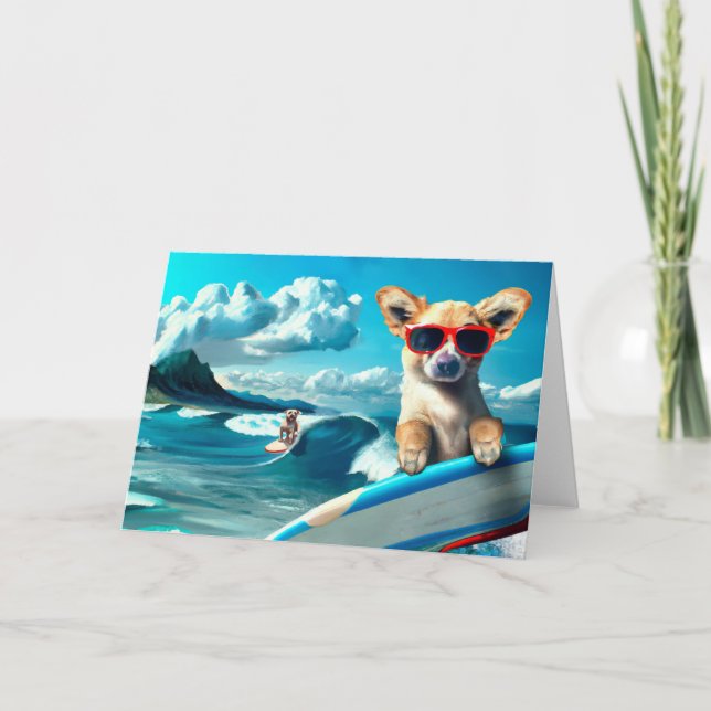 Hunde an Surfbrettern mit Sonnenbrille KI Art Karte (Vorderseite)