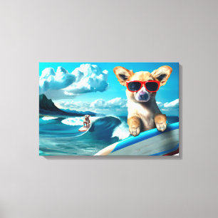 Hunde an Surfbrettern mit Sonnenbrille KI Art Leinwanddruck