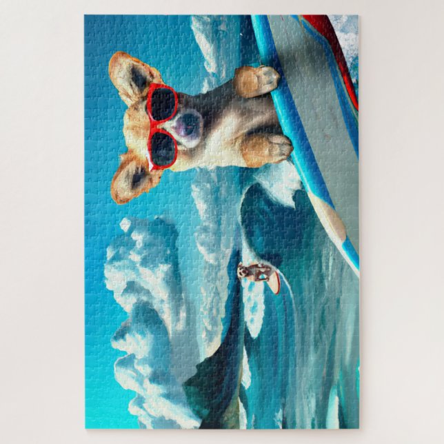 Hunde an Surfbrettern mit Sonnenbrille KI Art Puzzle (Vertikal)