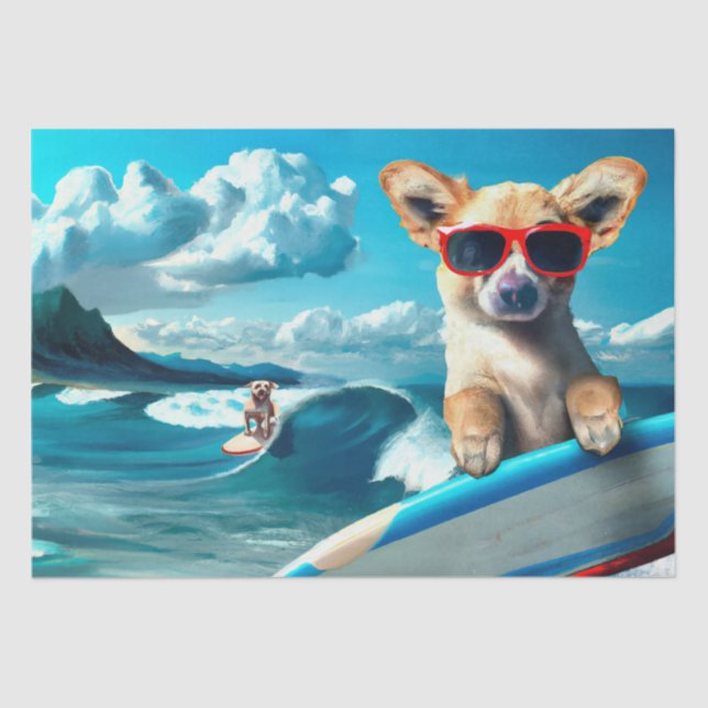Hunde an Surfbrettern mit Sonnenbrille KI Art Seidenpapier (Vorderseite)