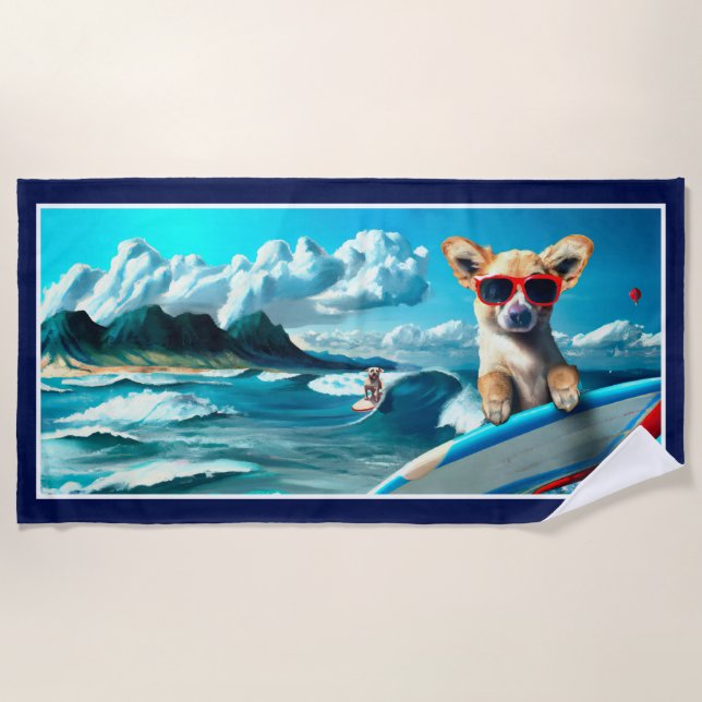 Hunde an Surfbrettern mit Sonnenbrille KI Art Strandtuch (Vorderseite)