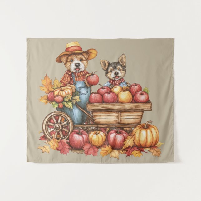 Hunde-Applecart-Band im Herbst Wandteppich (Vorderseite (Horizontal))