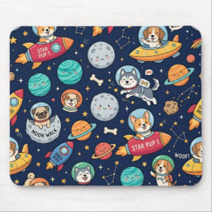 Hunde-Astronaut-Mauspad – Weltraum-Raketen-Design Mousepad