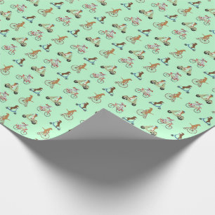 Hunde auf Fahrrädern und Scootern - grün Geschenkpapier