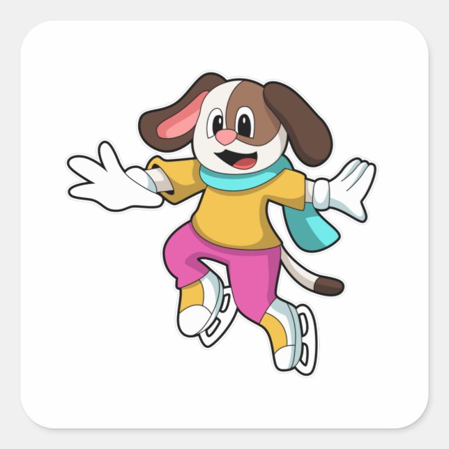 Hunde auf Ice-Skaten mit Ice-Skaten Quadratischer Aufkleber (Vorderseite)