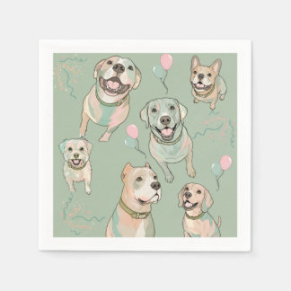 Hunde- & Ballon-Cocktailservietten Salbeigrün Serviette