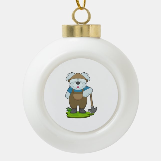 Hunde Bauer Pickaxe Keramik Kugel-Ornament (Vorderseite)