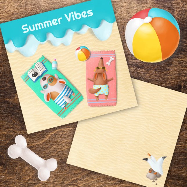 Hunde bei Beach Summer Vibes Mitteilungskarte (Von Creator hochgeladen)