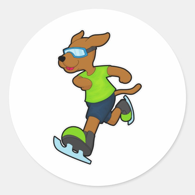 Hunde bei Ice Skaten mit Brille Runder Aufkleber (Vorderseite)