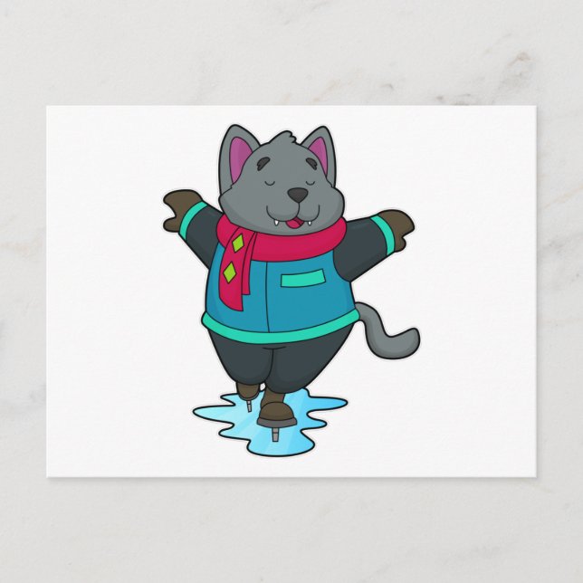 Hunde bei Ice Skaten mit Ice Skate & Scarf Postkarte (Vorderseite)