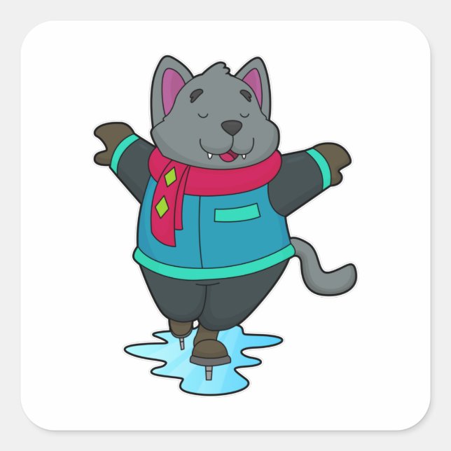 Hunde bei Ice Skaten mit Ice Skate & Scarf Quadratischer Aufkleber (Vorderseite)