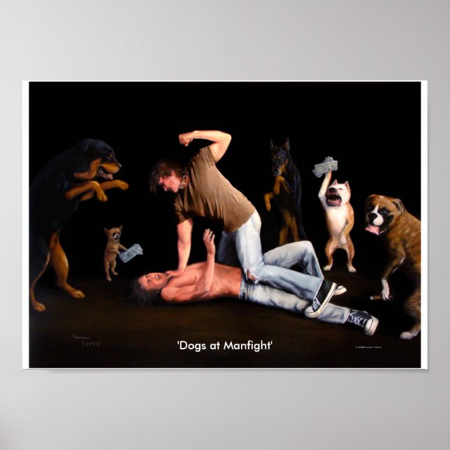 'Hunde bei Manfight' 14x10-Druck Poster (Vorne)
