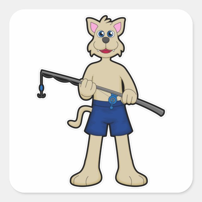 Hunde beim Angeln mit Angelrute & Fisch Quadratischer Aufkleber (Vorderseite)