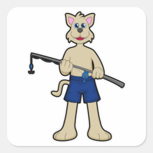 Hunde beim Angeln mit Angelrute & Fisch Quadratischer Aufkleber