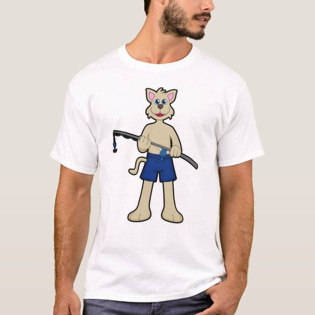 Hunde beim Angeln mit Angelrute & Fisch T-Shirt (Vorderseite)