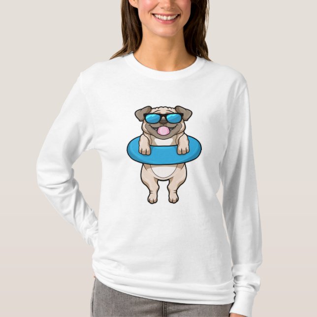 Hunde beim Baden mit Schwimmring & Sonnenbrille T-Shirt (Vorderseite)