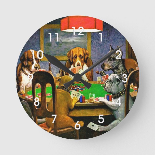 Hunde beim Pokern Runde Wanduhr (Vorderseite)