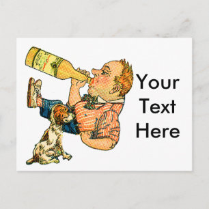Hunde beobachten Master, wie er eine Bier-Postkart Postkarte