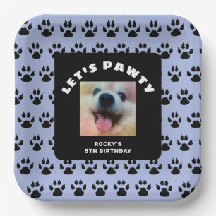 Hunde Birthday Party Blue Paw Prints Custom Foto Pappteller