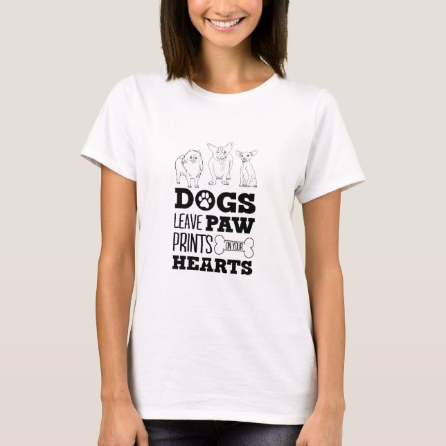 Hunde Blätter Paw Prints auf Ihrem Herzen Niedlich T-Shirt (Vorderseite)