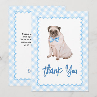 Hunde Blau Gingham Baby Shower Dankeskarte