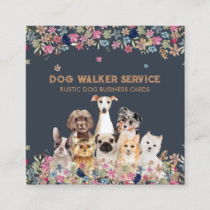 Hunde Blume Rustikale Haustiere Service Floral Quadratische Visitenkarte