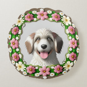 Hunde Blumen Charmantes Haustierliebhaber Geschenk Rundes Kissen
