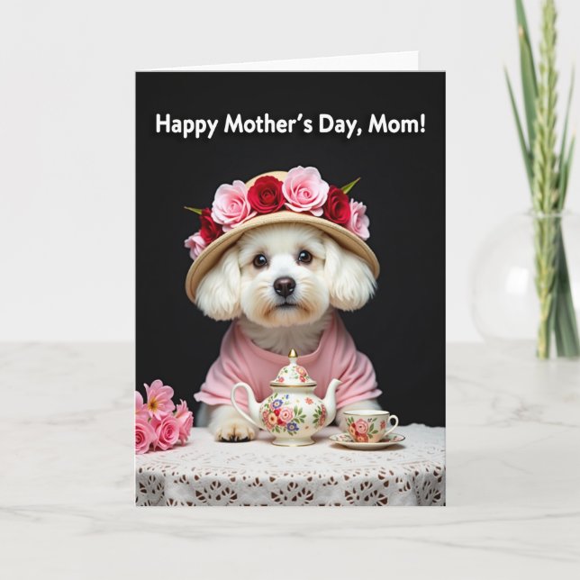 Hunde-Blumen-Muttertags-Teeparty-Karte Karte (Vorderseite)
