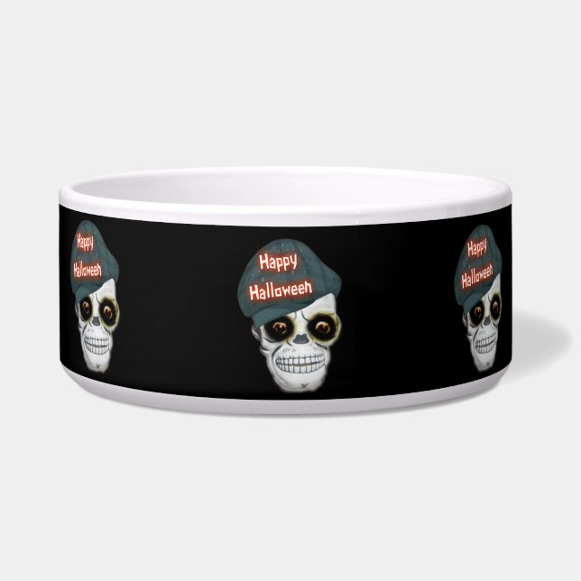 Hunde Bowl Skeleton Head Happy Halloween Napf (Vorderseite)