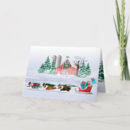 Hunde, braun, schwarz und grau, Pulling Schlitten Feiertagskarte