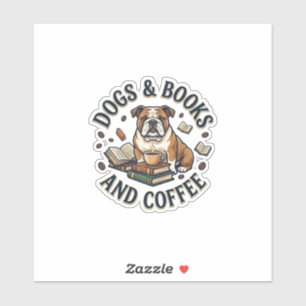 Hunde Bücher Kaffee Bulldogge Stapel Tasse_1 Aufkleber