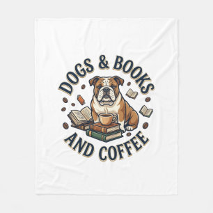 Hunde Bücher Kaffee Bulldogge Stapel Tasse_1 Fleecedecke