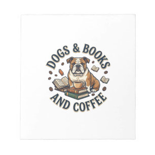 Hunde Bücher Kaffee Bulldogge Stapel Tasse_1 Notizblock
