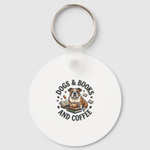 Hunde Bücher Kaffee Bulldogge Stapel Tasse_1 Schlüsselanhänger
