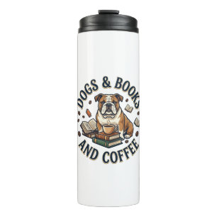 Hunde Bücher Kaffee Bulldogge Stapel Tasse_1 Thermosbecher