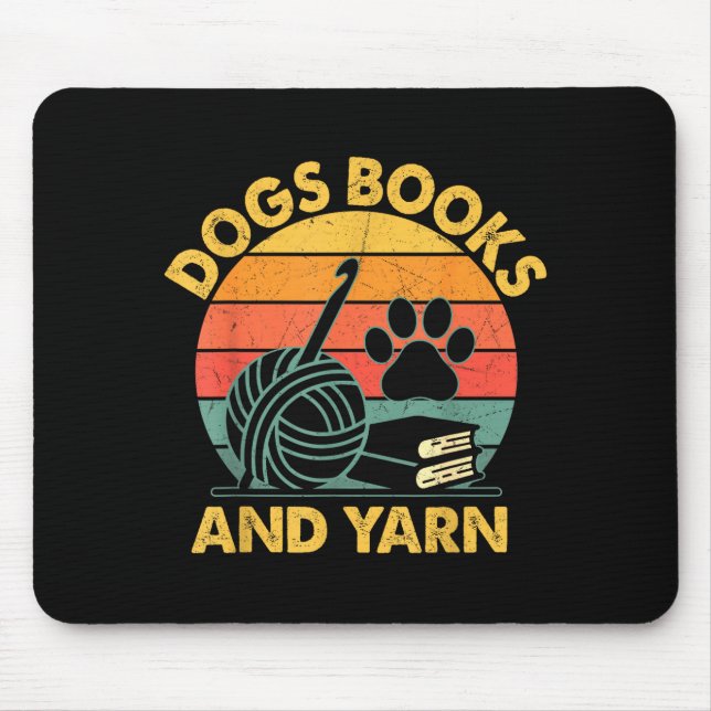 Hunde Bücher und Garn lustiges Häkeln Retro  Mousepad (Vorne)