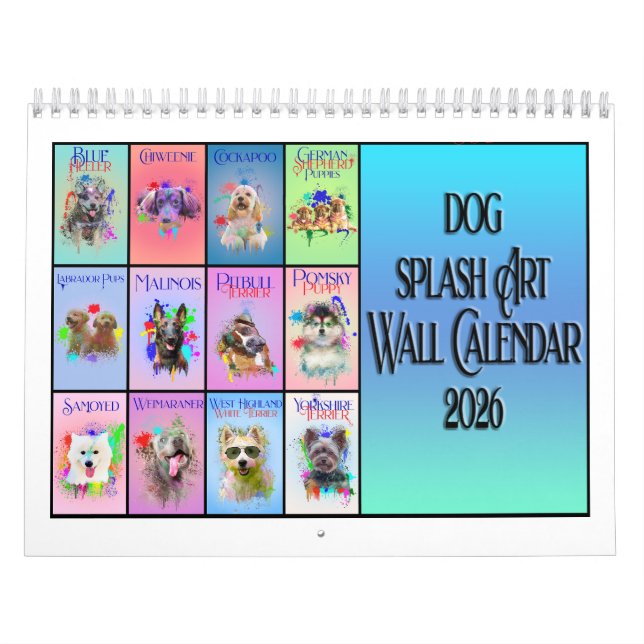 Hunde-Bunte-Splash-Art-Wandkalender 2026 Kalender (Titelbild)