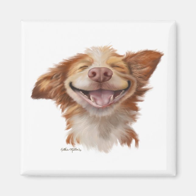 Hunde-Cartoon mit großem Grinsen Magnet (Vorne)