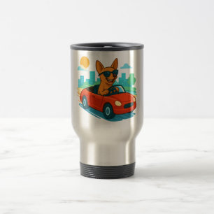 Hunde-Cartoon-Tasse mit rotem Auto für Reisende Reisebecher