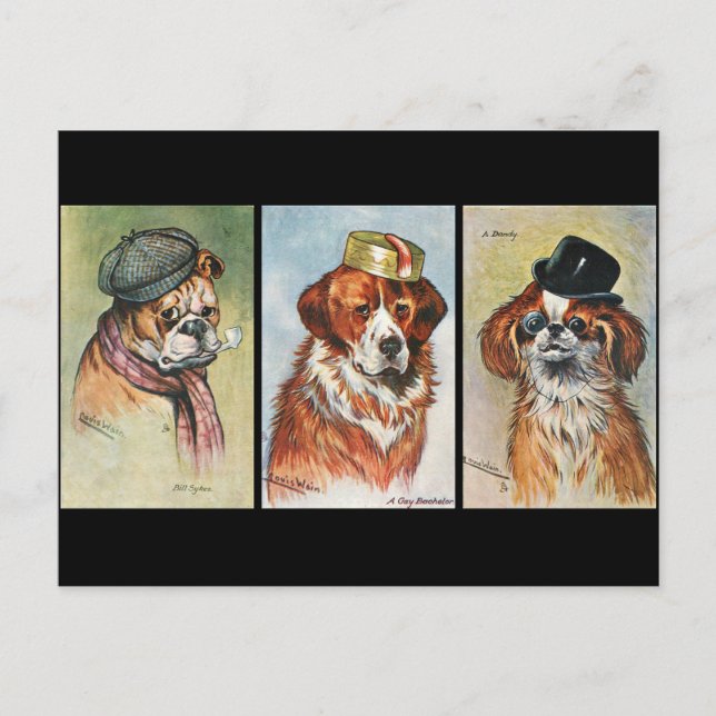 Hunde, Cartoon-Triptychon Postkarte (Vorderseite)