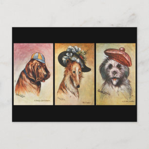 Hunde, Cartoon-Triptychon Postkarte