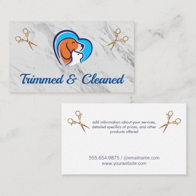Hunde-Cat-Herz-Logo | Vintage Schere | Groomer Visitenkarte (Vorne/Hinten)