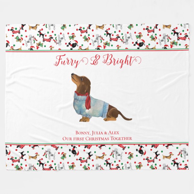 Hunde Dackel durch Schnee Weihnachtsfurcht hell Fleecedecke (Vorderseite (Horizontal))